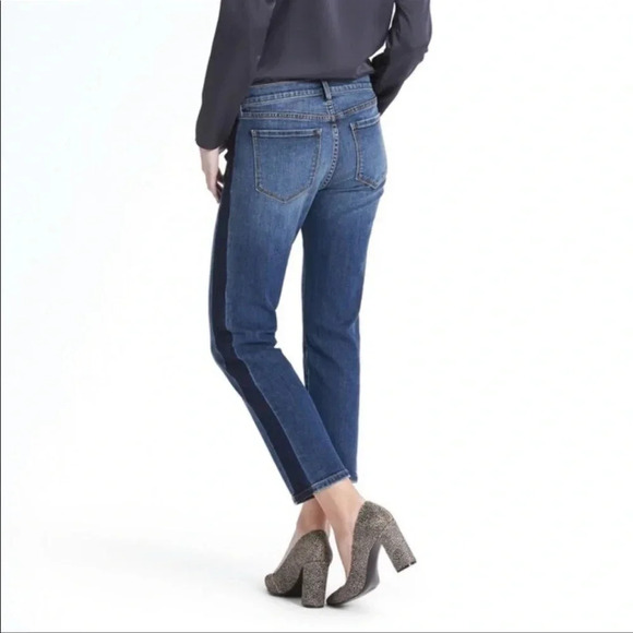 Banana Republic Girlfriend Jeans Straight Leg Ankle Cropped Side Stripe  Blue 26 - Picture 3 of 16